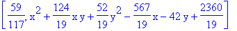 [59/117, x^2+124/19*x*y+52/19*y^2-567/19*x-42*y+2360/19]
